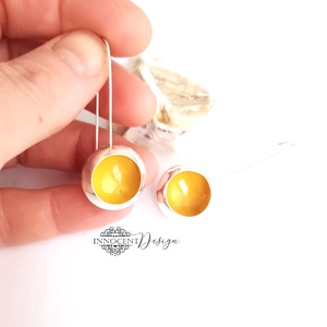 Csészegomba fülbevaló - napsárga - ezüstözött rézékszer - ékszer - fülbevaló - lógó fülbevaló - Meska.hu