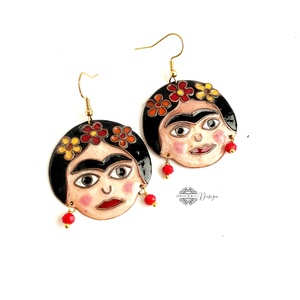 Frida - tűzzománc fülbevaló  - ékszer - fülbevaló - lógós kerek fülbevaló - Meska.hu