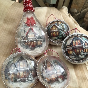 5db-os karácsonyfadísz, Karácsony, Karácsonyi lakásdekoráció, Karácsonyfadíszek, Decoupage, transzfer és szalvétatechnika, MESKA