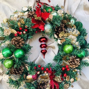 karácsonyi ajtódísz dekoráció, Karácsony, Karácsonyi lakásdekoráció, Karácsonyi lakásdíszek, Virágkötés, MESKA