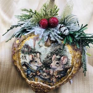egérkés karácsonyfadísz, Karácsony, Karácsonyi lakásdekoráció, Karácsonyfadíszek, Decoupage, transzfer és szalvétatechnika, MESKA