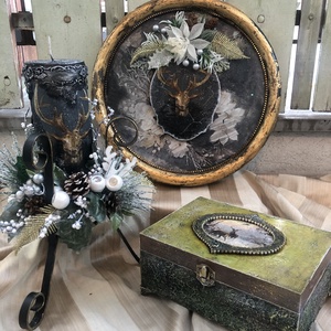 szarvasos karácsonyi dekoráció kép - karácsony - karácsonyi lakásdekoráció - karácsonyi lakásdíszek - Meska.hu