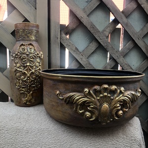 vintage váza és virágtartó szett, Otthon & Életmód, Dekoráció, Asztal és polc dekoráció, Dekorációs tál, tartó, Festészet, Decoupage, transzfer és szalvétatechnika, MESKA