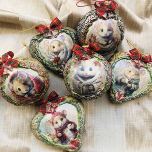 egérkés karácsonyfadíz db árakon, Karácsony, Karácsonyi lakásdekoráció, Karácsonyfadíszek, Decoupage, transzfer és szalvétatechnika, db ár !!! jelezd ha vmelyik érdekel..mutatós db-ok..nem törékeny alapra készült..szuper ajándék is ..., MESKA