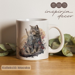 Egyedi szamuráj cicás kerámia bögre - otthon & életmód - konyhafelszerelés, tálalás - tálalás - bögre & csésze - Meska.hu