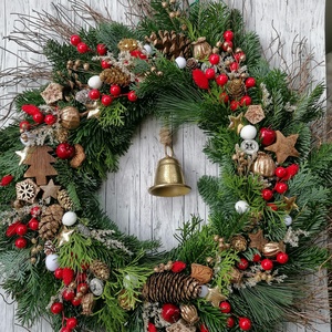 Karácsonyi nap koszorú, kopogtató haranggal, Karácsony, Adventi díszek, Adventi gyertyadíszek és koszorúdíszek, Virágkötés, MESKA