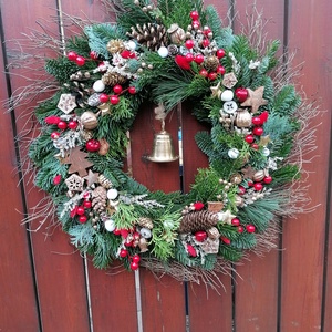 Karácsonyi nap koszorú, kopogtató haranggal - karácsony - adventi díszek - adventi gyertyadíszek és koszorúdíszek - Meska.hu