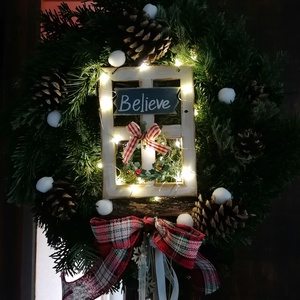 Believe téli karácsonyi kopogtató koszorú  - karácsony - adventi díszek - adventi koszorú - Meska.hu
