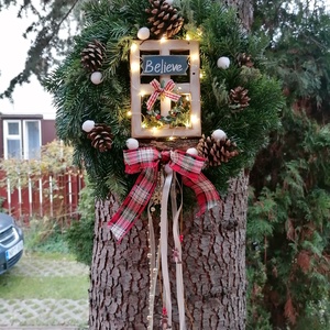 Believe téli karácsonyi kopogtató koszorú  - karácsony - adventi díszek - adventi koszorú - Meska.hu