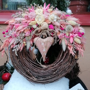 Koszorú vintage pöttyös szív - otthon & életmód - dekoráció - ajtó- és ablak dekoráció - ajtódísz & kopogtató - Meska.hu