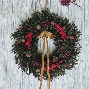 Örökzöld elegancia koszorú 33 cm Ősz-tél - otthon & életmód - dekoráció - ajtó- és ablak dekoráció - ajtódísz & kopogtató - Meska.hu