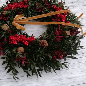 Örökzöld elegancia koszorú 33 cm Ősz-tél - otthon & életmód - dekoráció - ajtó- és ablak dekoráció - ajtódísz & kopogtató - Meska.hu