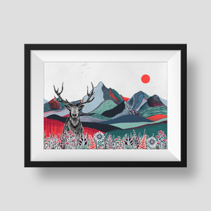 Szarvas a hegyen print  - művészet - grafika & illusztráció - művészi nyomat - Meska.hu