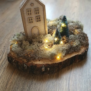 Házikó és zuzmó asztaldísz, diorama, éjjeli fény - Meska.hu