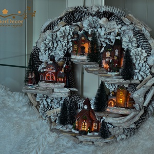 HATALMAS Világító téli város kopogtató - karácsony - adventi díszek - adventi ajtódísz - Meska.hu