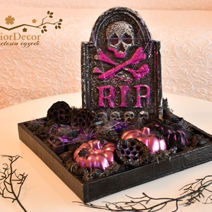 Lila sírköves halloweeni asztali dísz világítással, Otthon & Életmód, Dekoráció, Asztal és polc dekoráció, Asztaldísz, Virágkötés, MESKA
