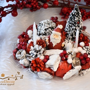 Mini télapós adventi koszorú, Karácsony, Adventi díszek, Adventi koszorú, Virágkötés, MESKA