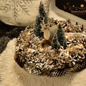 HATALMAS szürke szarvasos világítós asztali koszorú - karácsony - adventi díszek - adventi gyertyadíszek és koszorúdíszek - Meska.hu