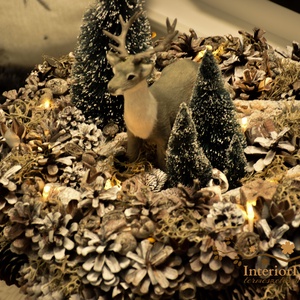 HATALMAS szürke szarvasos világítós asztali koszorú - karácsony - adventi díszek - adventi gyertyadíszek és koszorúdíszek - Meska.hu