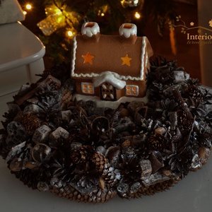 Világító kerámiaházas asztali koszorú - karácsony - adventi díszek - adventi gyertyadíszek és koszorúdíszek - Meska.hu