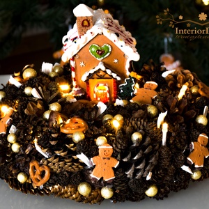 Illatos mézeskalács asztali koszorú világítással - karácsony - adventi díszek - adventi gyertyadíszek és koszorúdíszek - Meska.hu