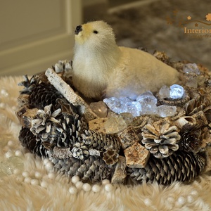 Fókás asztali koszorú világítással - otthon & életmód - dekoráció - asztal és polc dekoráció - asztaldísz - Meska.hu