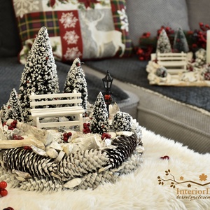 Nagyméretű téli életkép asztali koszorú világítással - karácsony - adventi díszek - adventi asztaldísz - Meska.hu