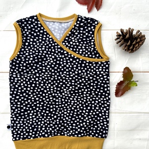 Bebújós gyermek mellény 80-86 - sötétkék alapon pöttyös - ruha & divat - gyerekruha - gyerek mellény - Meska.hu