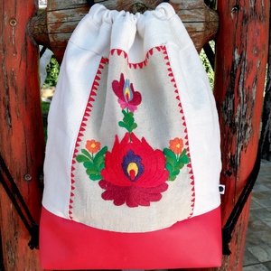 Matyó hímzett hátizsák, gymbag típusú - táska & tok - hátizsák - tornazsák, gymbag - Meska.hu