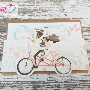 Biciklis esküvői meghívó kraft borítékkal, Esküvő, Meghívó & Kártya, Meghívó, Fotó, grafika, rajz, illusztráció, MESKA