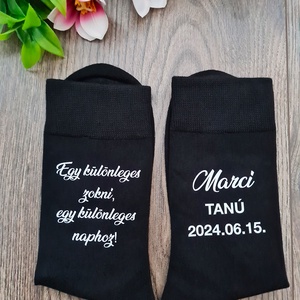 Névre szóló tanú felkérő zokni / ajándék zokni díszdobozban, Esküvő, Meghívó & Kártya, Tanú felkérő, Fotó, grafika, rajz, illusztráció, Mindenmás, MESKA
