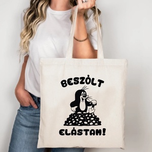 Beszólt, elástam Kisvakond/vakondos vászontáska, Táska & Tok, Bevásárlás & Shopper táska, Shopper, textiltáska, szatyor, Decoupage, transzfer és szalvétatechnika, Fotó, grafika, rajz, illusztráció, MESKA