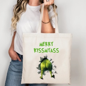 Merry Christmas vagyis Merry Kissmyass vászontáska, Táska & Tok, Bevásárlás & Shopper táska, Shopper, textiltáska, szatyor, Decoupage, transzfer és szalvétatechnika, Fotó, grafika, rajz, illusztráció, MESKA
