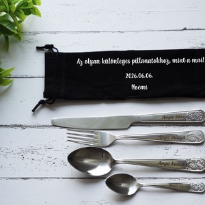 Gravírozott evőeszköz készlet Anyának � szülőköszöntő ajándék bársony ajándéktasakban, egyedi üzenettel - esküvő - emlék & ajándék - szülőköszöntő ajándék - Meska.hu
