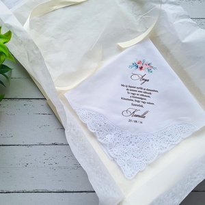 Emlékkendő csipke díszítéssel - szülőköszöntő, tanúfelkérő, egyedi ajándék különleges alkalmakra - esküvő - emlék & ajándék - szülőköszöntő ajándék - Meska.hu