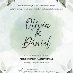 Digitális esküvői meghívó  minimalista zöld dizájnnal  - esküvő - meghívó & kártya - meghívó - Meska.hu
