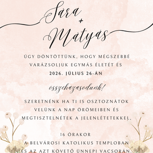 Digitális esküvői meghívó  Letisztult rózsaszín dizájnnal - esküvő - meghívó & kártya - meghívó - Meska.hu