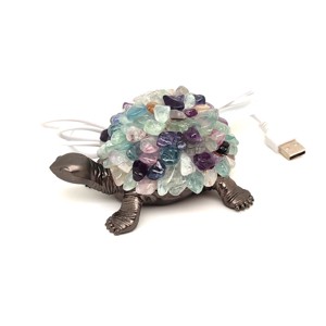 Fluorit teknős hangulatlámpa fekete 10�8 cm USB LED talppal, Kellékek & szerszámok, Ásvány alapanyag, , MESKA