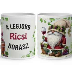 Névvel kérhető - A legjobb borász manó koccintsunk mintás bögre, Otthon & Életmód, Konyhafelszerelés, tálalás, Tálalás, Bögre & Csésze, , MESKA