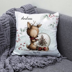 Névvel kérhető - Cuki téli őzike hógömbbel mintás párna - otthon & életmód - lakástextil - párna & párnahuzat - díszpárna (belsővel együtt) - Meska.hu