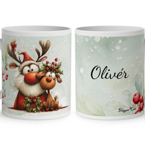 Névvel kérhető - Cuki karácsonyi Mikulás és Rudolf mintás bögre, Otthon & Életmód, Konyhafelszerelés, tálalás, Tálalás, Bögre & Csésze, , MESKA