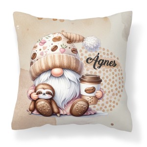 Névvel kérhető - Kávés manó cuki lajhárral mintás párna, Otthon & Életmód, Lakástextil, Párna & Párnahuzat, Díszpárna (belsővel együtt), , MESKA