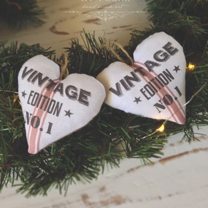  Vintage No.1.  szívek két darab  egy csomagban, Karácsony, Karácsonyi lakásdekoráció, Karácsonyfadíszek, Varrás, MESKA