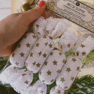 Textil szaloncukrok / fehér arany csillagokkal - karácsony - karácsonyi lakásdekoráció - karácsonyfadíszek - Meska.hu