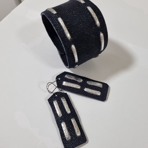 Bőrkarkötő, fülbevalóval - night silver - Meska.hu