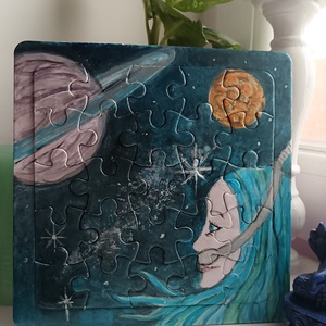 Irány a Szaturnusz! egyedi, kézzel festett akrilkép puzzle alapon, Otthon & Életmód, Dekoráció, Kép & Falikép, Táblakép, Festészet, MESKA