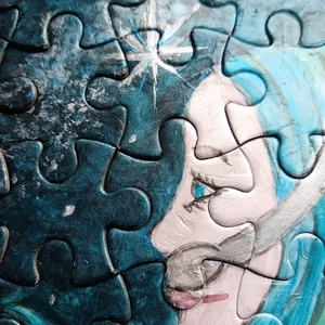 Irány a Szaturnusz! egyedi, kézzel festett akrilkép puzzle alapon - otthon & életmód - dekoráció - kép & falikép - táblakép - Meska.hu