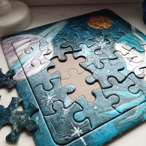 Irány a Szaturnusz! egyedi, kézzel festett akrilkép puzzle alapon - otthon & életmód - dekoráció - kép & falikép - táblakép - Meska.hu