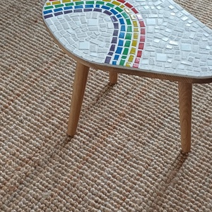 Rainbow - Egyedi, dekoratív bohém fa virágasztal szivárvány színű üvegmozaikkal, Otthon & Életmód, Bútor, Asztal, Famegmunkálás, Mozaik, MESKA