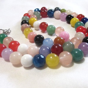 SZÍNES ACHÁT-gyöngysor - ékszer - nyaklánc - gyöngyös nyaklánc - Meska.hu